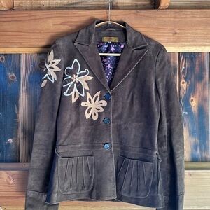 Kenzo Brown Suede Floral-Appliqué Blazer